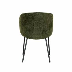 Made in Meubles Chaise avec accoudoirs ronds en tissu vert et pieds en métal Cléa (lot de 2)