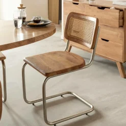 Made in Meubles Chaise cantilever en bois d'acacia et cannage Prune (lot de 2)