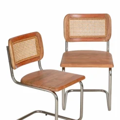 Made in Meubles Chaise cantilever en bois d'acacia et cannage Prune (lot de 2)