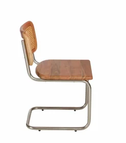Made in Meubles Chaise cantilever en bois d'acacia et cannage Prune (lot de 2)