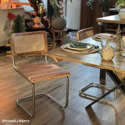 Made in Meubles Chaise cantilever en bois d'acacia et cannage Prune (lot de 2)