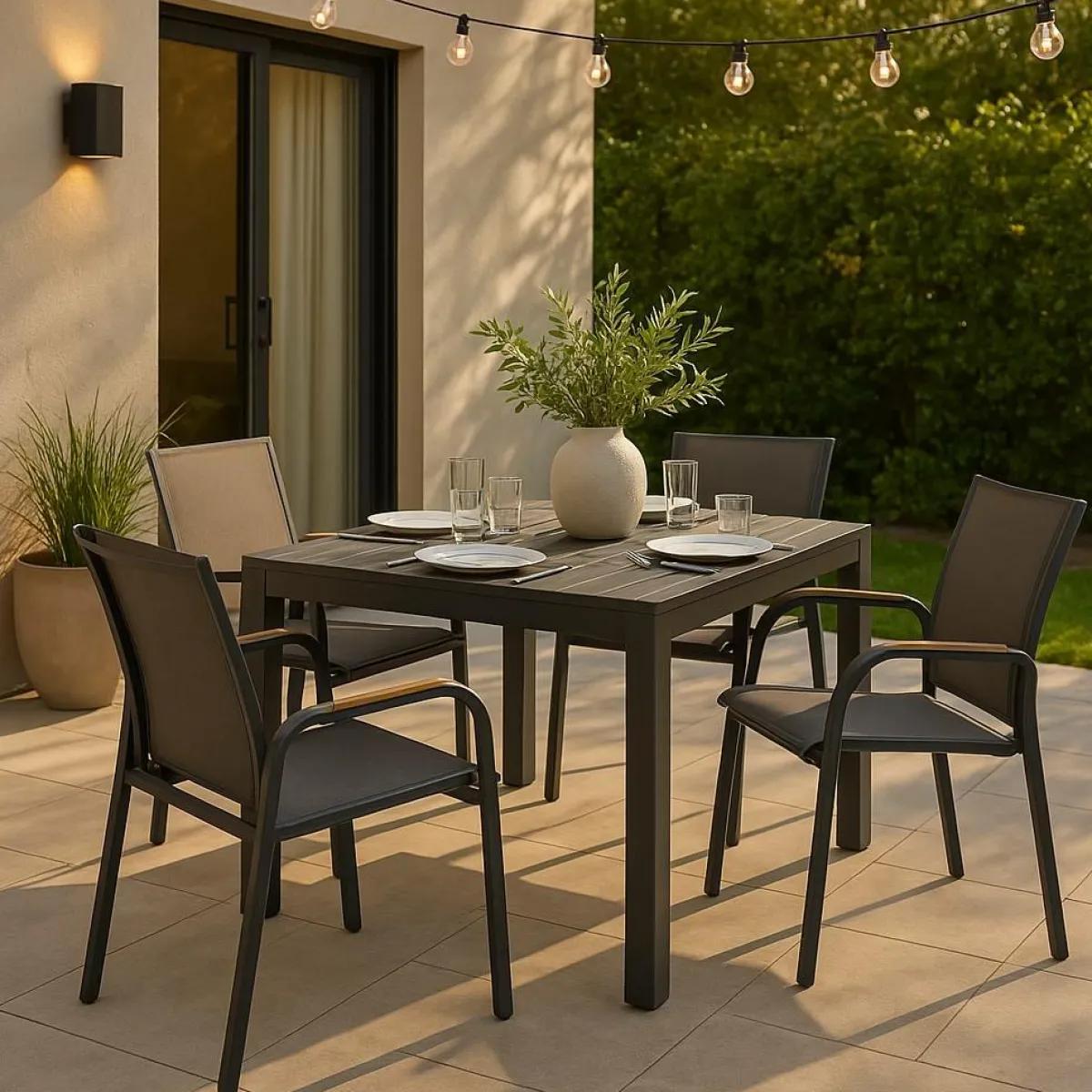 Made in Meubles Chaise de jardin en aluminium gris foncé Ayden (lot de 2)