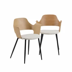 Made in Meubles Chaise en bois clair et tissu écru Florence (lot de 2)