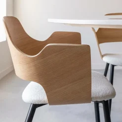 Made in Meubles Chaise en bois clair et tissu écru Florence (lot de 2)