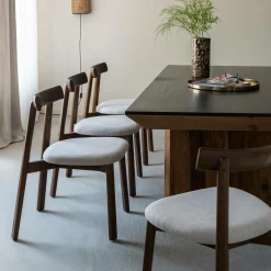 Made in Meubles Chaise en bois de frêne foncé et tissu gris Aline (lot de 2)