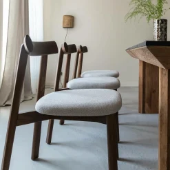 Made in Meubles Chaise en bois de frêne foncé et tissu gris Aline (lot de 2)