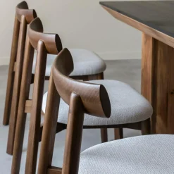 Made in Meubles Chaise en bois de frêne foncé et tissu gris Aline (lot de 2)