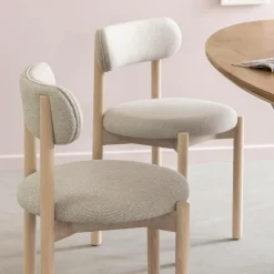 Made in Meubles Chaise en bois de hêtre clair et tissu Aline (lot de 2)