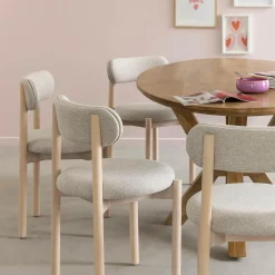 Made in Meubles Chaise en bois de hêtre clair et tissu Aline (lot de 2)