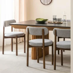 Made in Meubles Chaise en bois de hêtre foncé et tissu Aline (lot de 2)