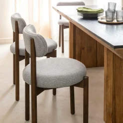 Made in Meubles Chaise en bois de hêtre foncé et tissu Aline (lot de 2)