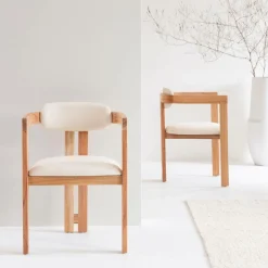 Made in Meubles Chaise en bois de mindy et tissu bouclette Suzie (lot de 2)