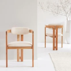 Made in Meubles Chaise en bois de mindy et tissu bouclette Suzie (lot de 2)