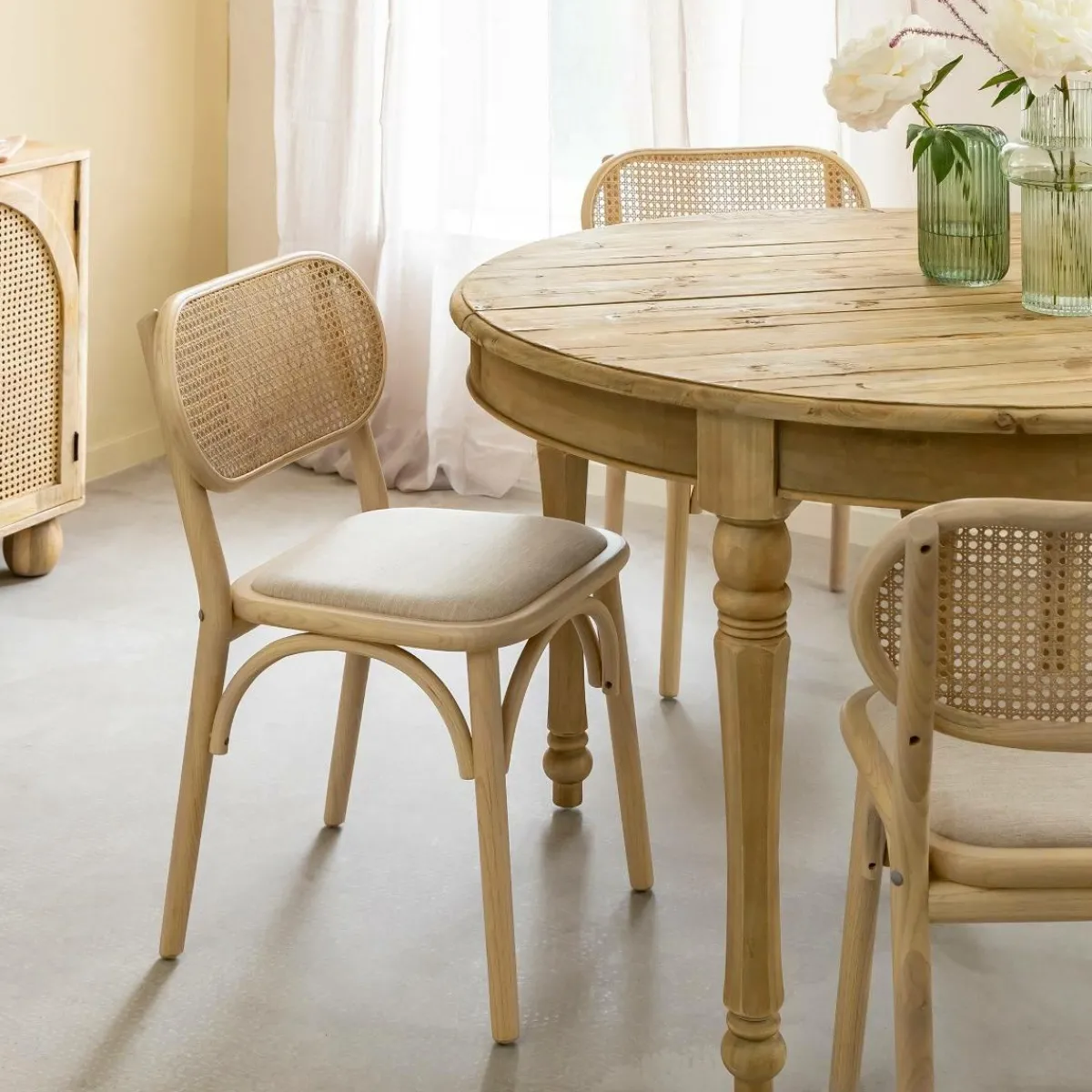 Made in Meubles Chaise en bois d'orme clair et cannage Luzian (lot de 2)