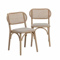 Made in Meubles Chaise en bois d'orme clair et cannage Luzian (lot de 2)
