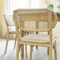 Made in Meubles Chaise en bois d'orme clair et cannage Luzian (lot de 2)