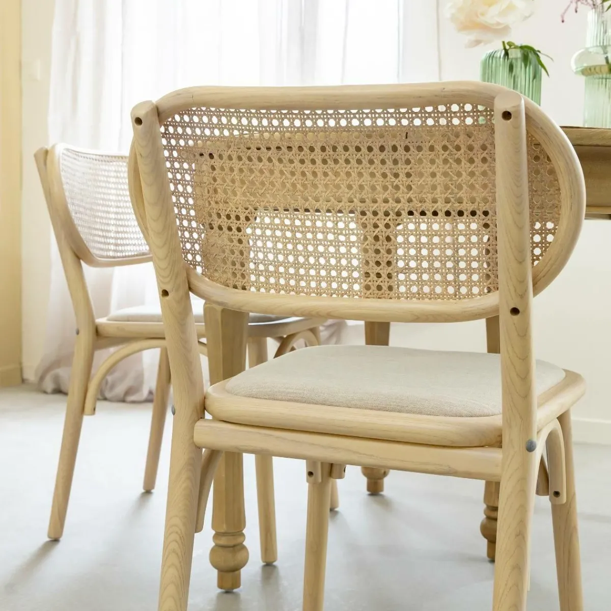 Made in Meubles Chaise en bois d'orme clair et cannage Luzian (lot de 2)