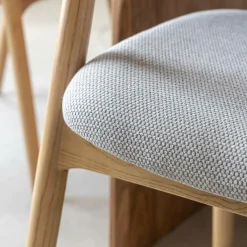 Made in Meubles Chaise en bois d'orme et tissu gris Aline (lot de 2)