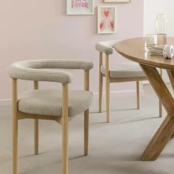 Made in Meubles Chaise en bois d'orme et tissu gris Aline (lot de 2)