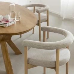 Made in Meubles Chaise en bois d'orme et tissu gris Aline (lot de 2)