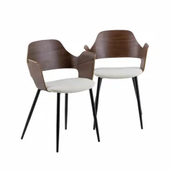 Made in Meubles Chaise en bois foncé et tissu écru Florence (lot de 2)