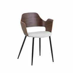 Made in Meubles Chaise en bois foncé et tissu écru Florence (lot de 2)
