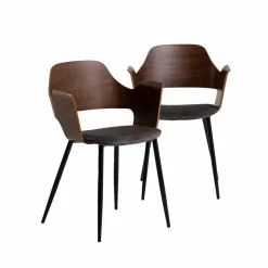 Made in Meubles Chaise en bois foncé et velours gris Florence (lot de 2)