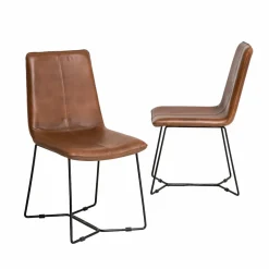 Made in Meubles Chaise en cuir marron clair Lilou (lot de 2)
