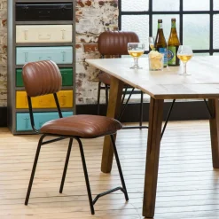 Made in Meubles Chaise en cuir marron Dinner (lot de 2)