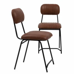 Made in Meubles Chaise en cuir marron Dinner (lot de 2)