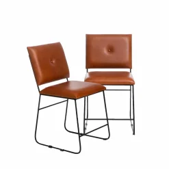 Made in Meubles Chaise en cuir marron et métal noir Arthur (lot de 2)