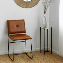 Made in Meubles Chaise en cuir marron et métal noir Arthur (lot de 2)
