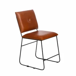 Made in Meubles Chaise en cuir marron et métal noir Arthur (lot de 2)