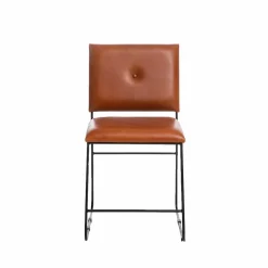 Made in Meubles Chaise en cuir marron et métal noir Arthur (lot de 2)