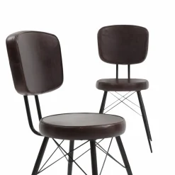 Made in Meubles Chaise en cuir marron foncé Pharell (lot de 2)
