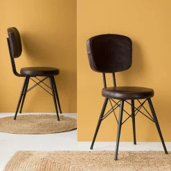 Made in Meubles Chaise en cuir marron foncé Pharell (lot de 2)