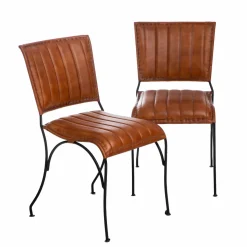 Made in Meubles Chaise en cuir marron Nuria (lot de 2)