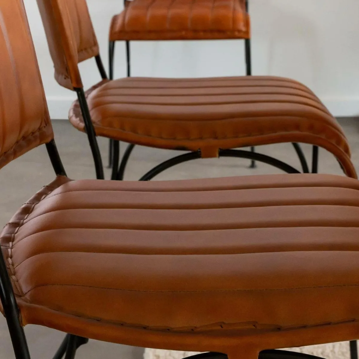 Made in Meubles Chaise en cuir marron Nuria (lot de 2)