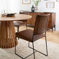 Made in Meubles Chaise en cuir marron Valéria (lot de 2)