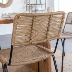 Made in Meubles Chaise en métal et corde beige Emilia (lot de 2)