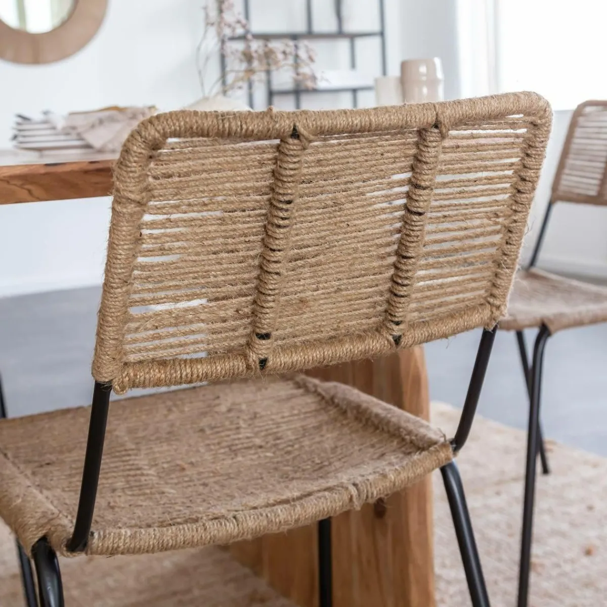 Made in Meubles Chaise en métal et corde beige Emilia (lot de 2)
