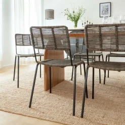 Made in Meubles Chaise en métal et corde grise Emilia (lot de 2)