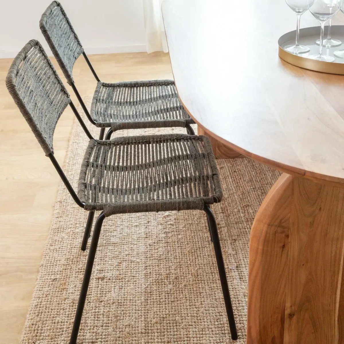 Made in Meubles Chaise en métal et corde grise Emilia (lot de 2)