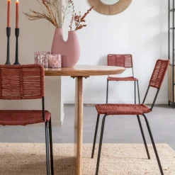 Made in Meubles Chaise en métal et corde rouge Emilia (lot de 2)