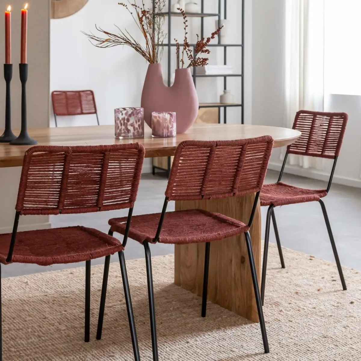 Made in Meubles Chaise en métal et corde rouge Emilia (lot de 2)