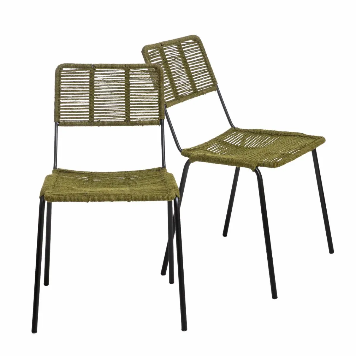 Made in Meubles Chaise en métal et corde verte Emilia (lot de 2)