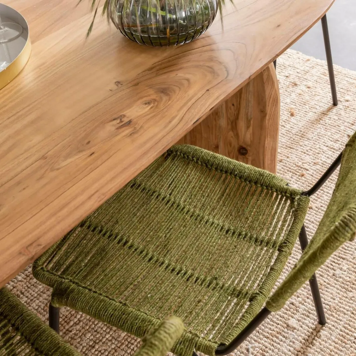Made in Meubles Chaise en métal et corde verte Emilia (lot de 2)