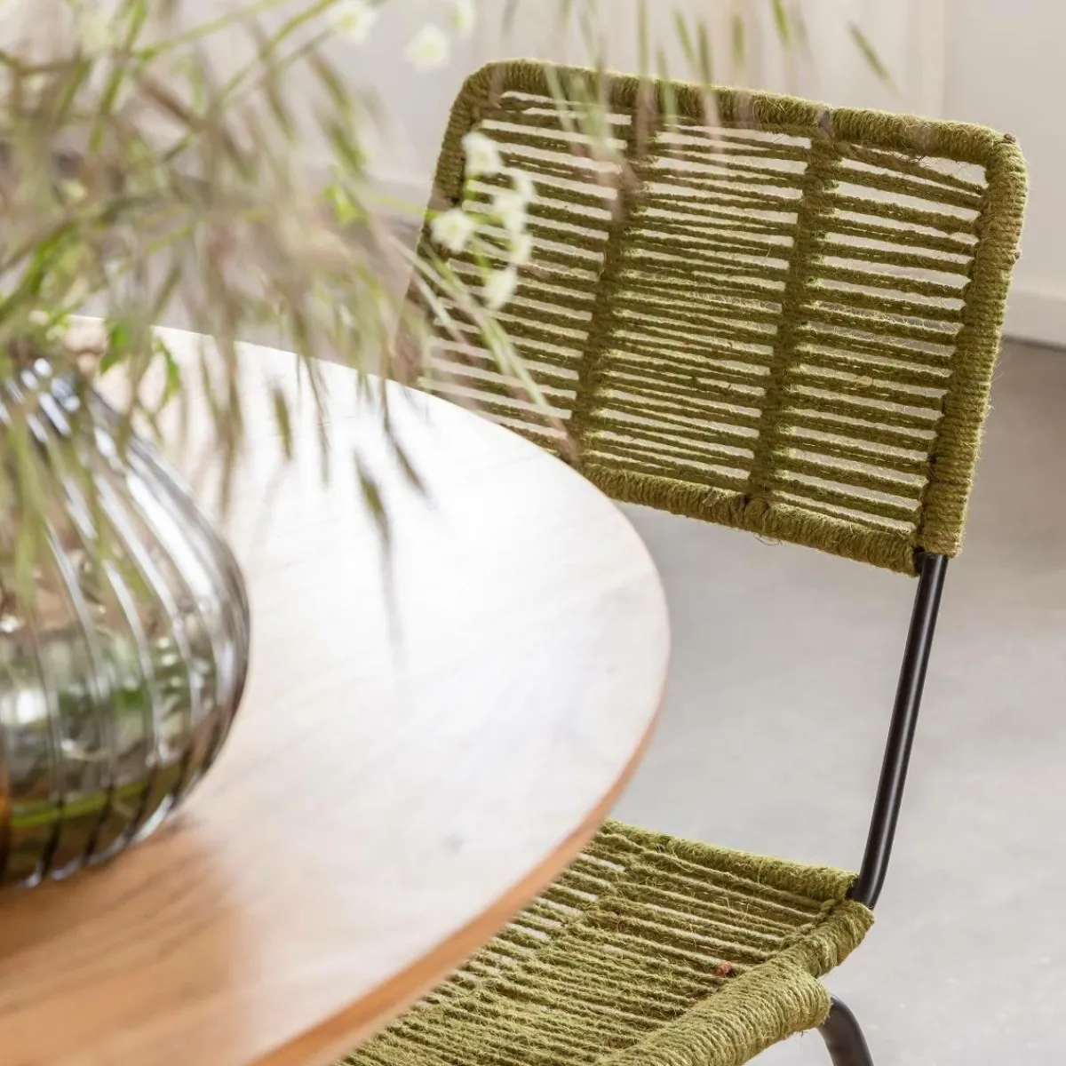 Made in Meubles Chaise en métal et corde verte Emilia (lot de 2)