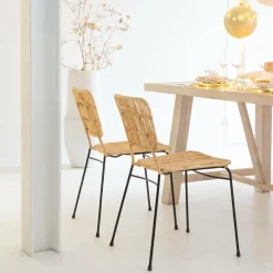 Made in Meubles Chaise en rotin et en métal Sélina (lot de 2)