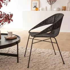 Made in Meubles Chaise en rotin et en métal Aurélien